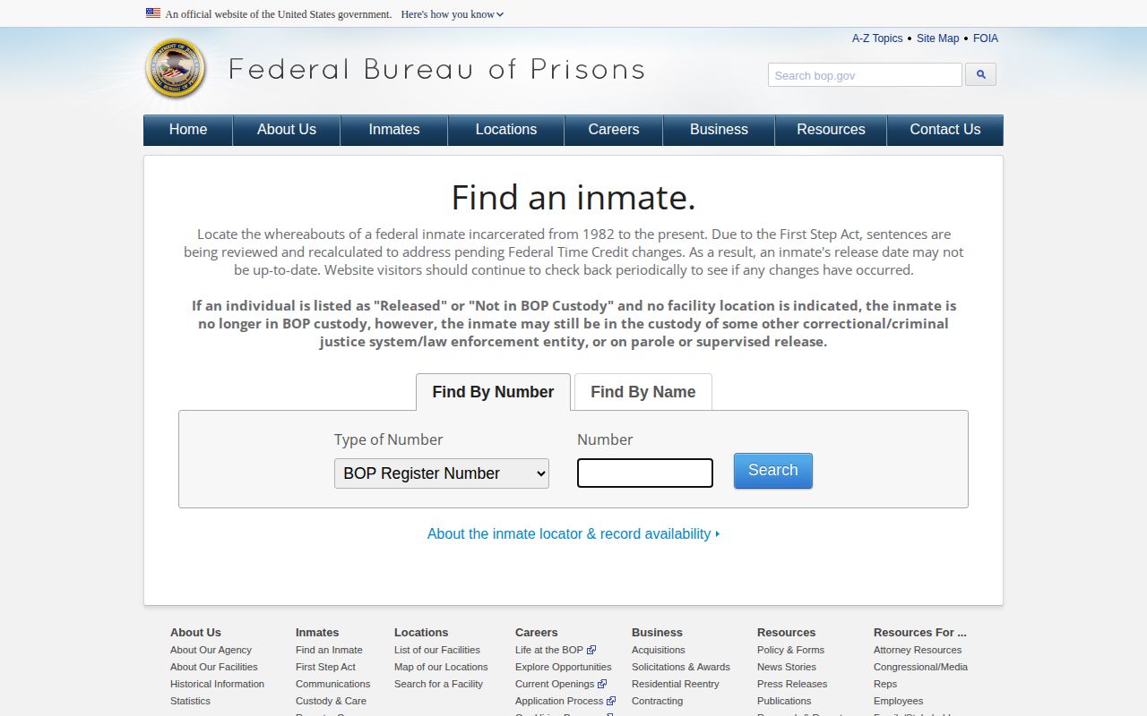 Federal Bureau of Prisons custody locator used as a separate federal check