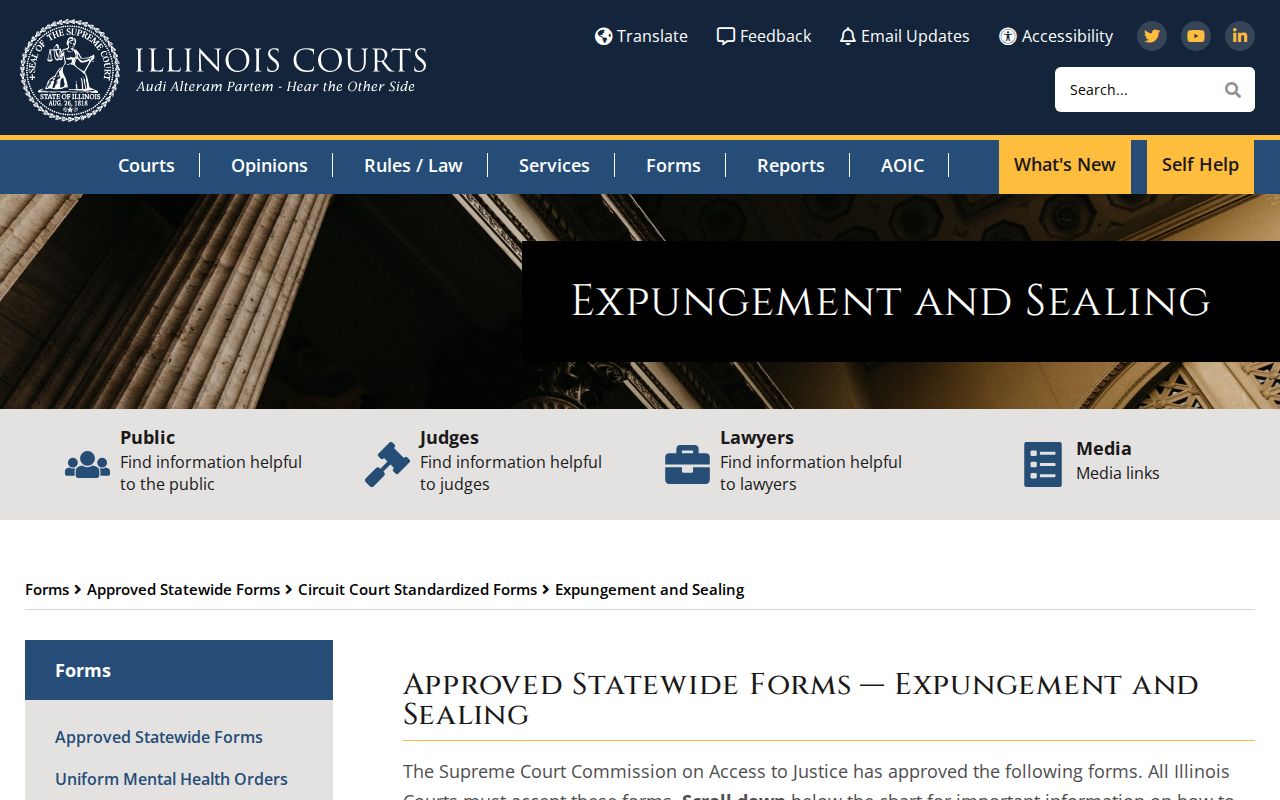 Illinois Courts expungement and sealing forms for Cass County records