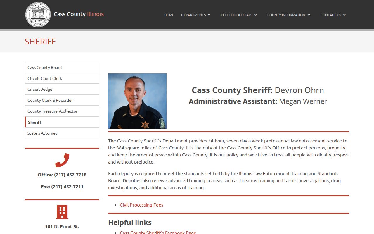 Cass County Sheriff official arrest-record contact page